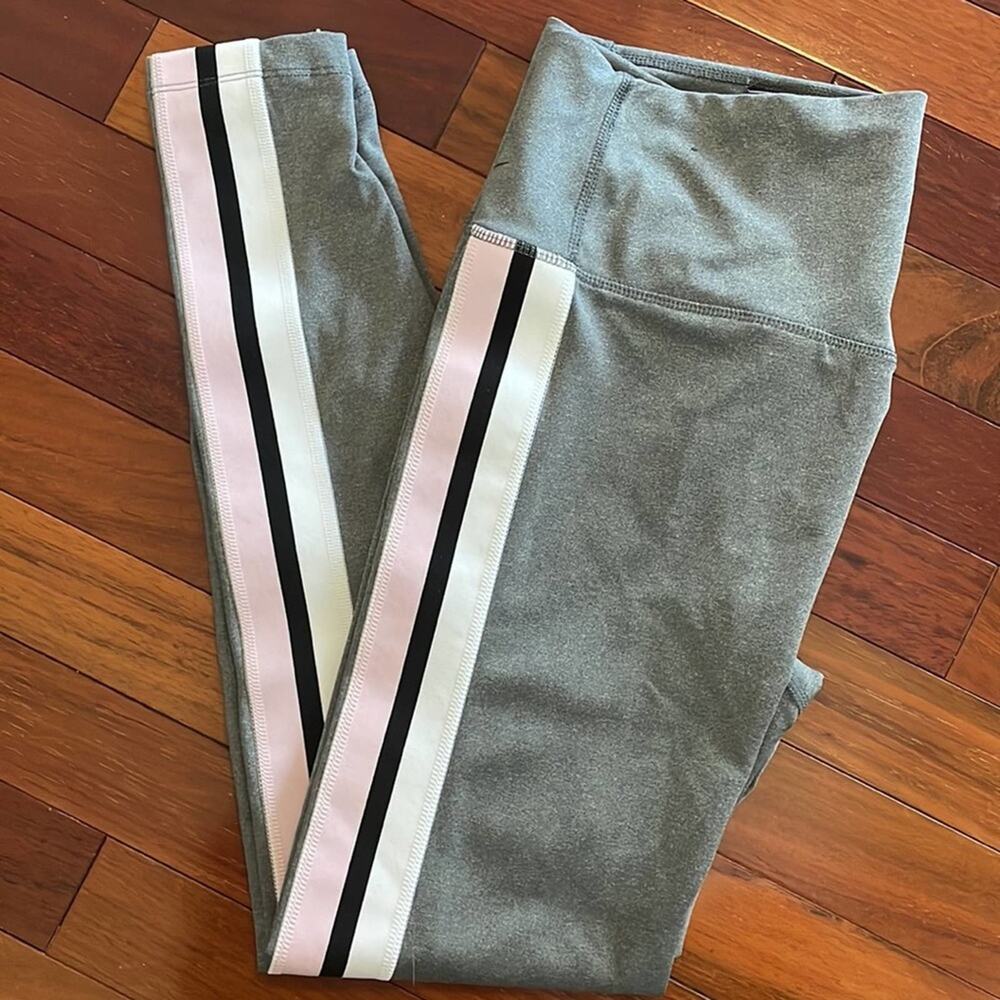 Nike Power Victory Training Tights Grey Pink Stripe Large Compression Athletic